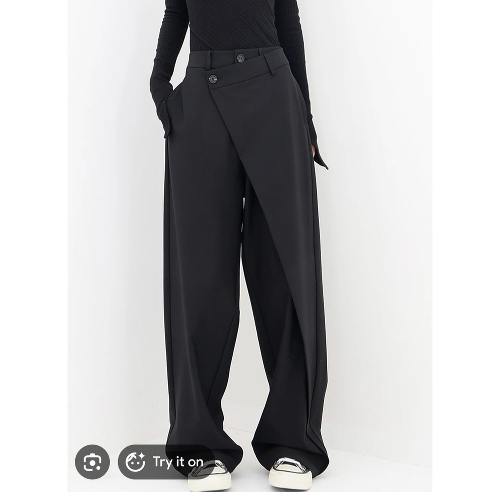 Cummense asymmetrical layer button wide leg trouser pants office work medium